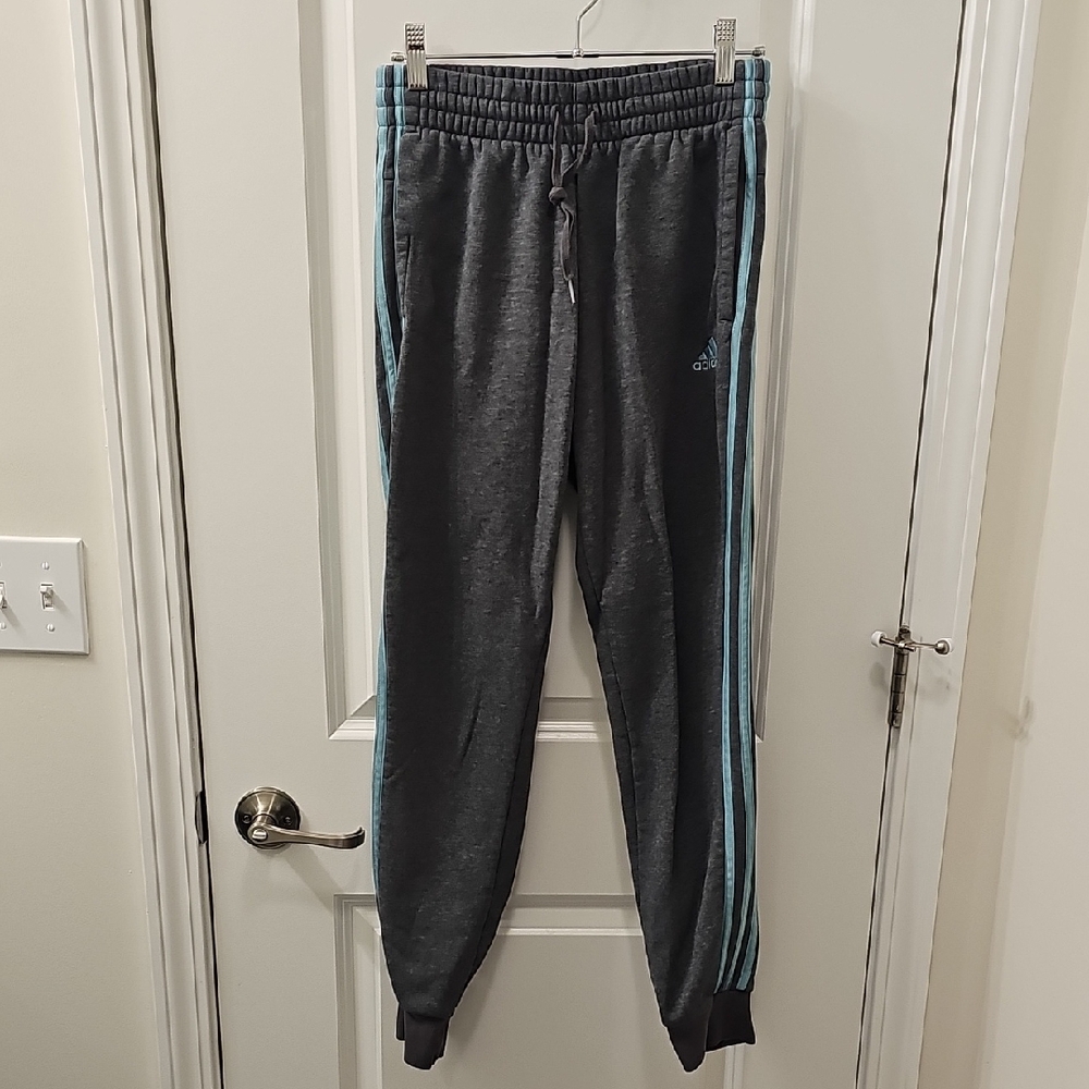 Adidas Charcoal Joggers with Aqua Stripes